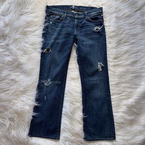 7 For All Mankind “Original Bootcut” Medium Wash Distressed Boot Cut Jeans